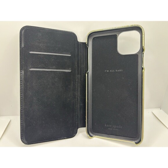 Kate Spade New York Leather Phone Case Wallet Black Gold Wrap Folio Case - Picture 2 of 11